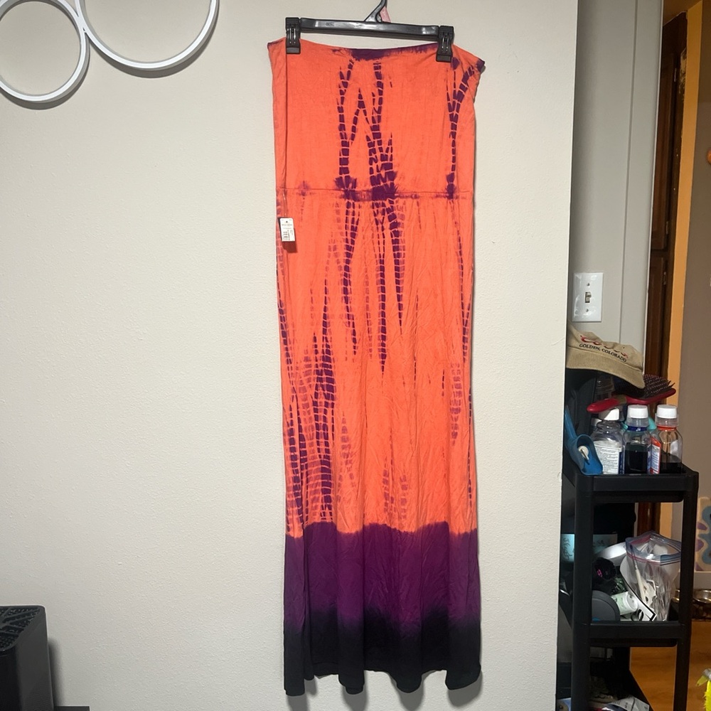 Orange and Purple Tie-Dye Maxi Skirt